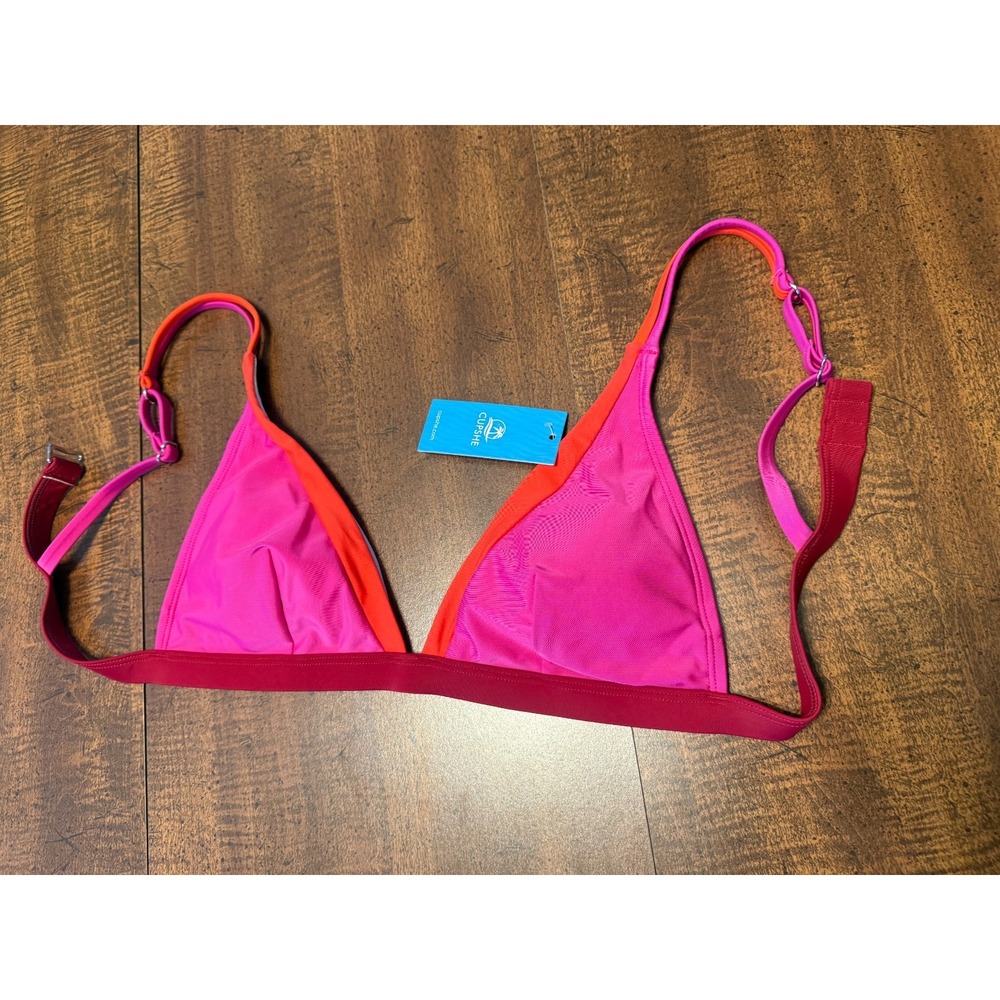 CUPSHE Hidden Wonders Bikini Top Womens M NWT Pink Orange Triangle Colorblock